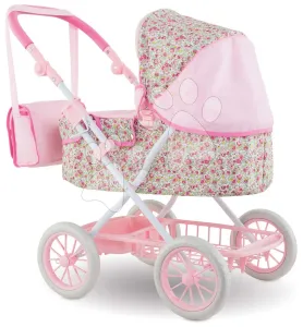 Mély babakocsi pelenkázó táskával Carriage Floral Corolle összecsukható 36-52 cm játékbabának magasságilag állítható