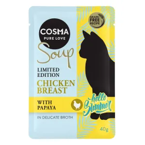 12x40g Cosma Soup  nedves macskatáp-nyári kiadás csirkemell & papaya