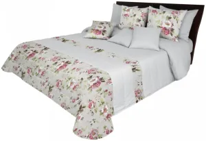 Világosszürke kétoldalas ágytakaró romantikus virágmintával Szélesség: 220 cm | Hossz: 240 cm