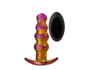 Glamour Glass - rádiós, üveg anál vibrátor - gömbös (színes)