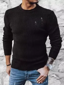Fekete kötött pulóver divatos lyukakkal