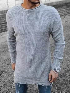 Stílusos halvány szürke hosszított pulóver