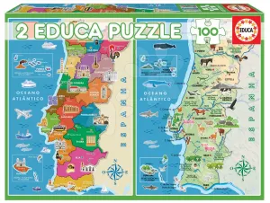 Puzzle Distritos Portugália térképe Educa 2x100 darabos 6 évtől