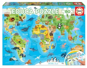 Puzzle Világtérkép állatokkal Educa 150 darab 7 éves kortól