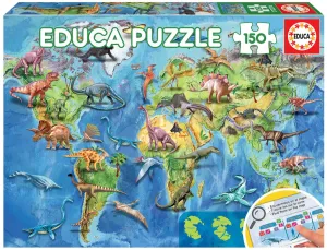 Puzzle világtérkép Dinosaurs World Map Educa 150 darabos 7 évtől