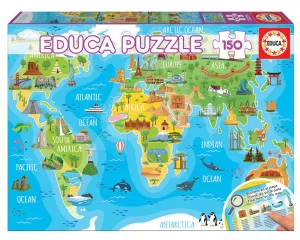 Puzzle Világtérkép műemlékekkel Educa 150 darabos 7 évtől
