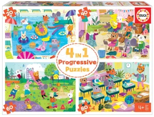 Puzzle iskola School Day Progressive Educa állatok az iskolában 20-40-60-80 darabos 4 évtől