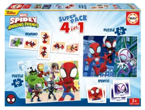 Superpack 4in1 Spidey and his amazing friends Educa domino pexeso és puzzle 25 és 50 darabos