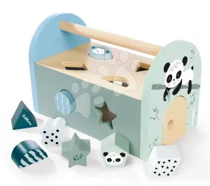 Fa készségfejlesztő házikó Panda Shape Box Eichhorn 8 formaillesztő kockával és ajtóval 12 hó-tól