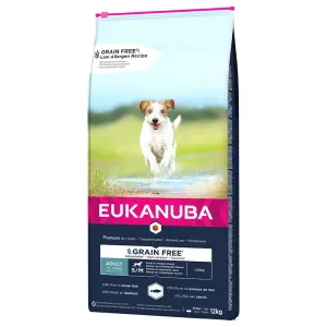 12kg Eukanuba Grain Free Grain Free Adult Small / Medium Breed lazac száraz kutyatáp óriási árengedménnyel