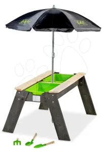 Homokozó asztal homokra és vízre cédrusból Aksent sand&water table Deluxe Exit Toys nagy fedéllel napernyővel és kerti szerszámokkal