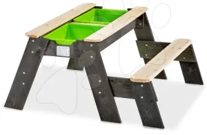 Homokozó asztal homokra és vízre cédrusból Aksent sand&water table Exit Toys piknik paddal és fedéllel