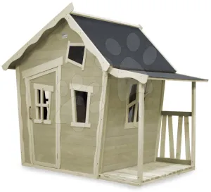 Házikó cédrusból Crooky 150 Exit Toys tornáccal és vízhatlan tetővel szürkés-bézs