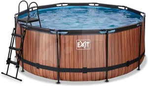 Medence homokszűrős vízforgatóval Wood pool Exit Toys kerek acél medencekeret 360*122 cm barna 6 évtől