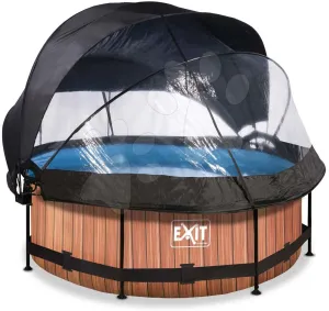 Medence napellenzővel búrával és szűrővel Wood pool Exit Toys kerek acél medencekeret 244*76 cm barna 6 évtől