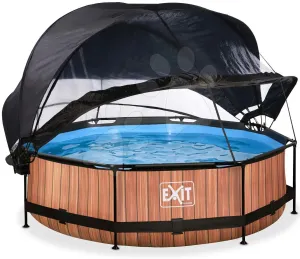 Medence napellenzővel búrával és szűrővel Wood pool Exit Toys kerek acél medencekeret 300*76 cm barna 6 évtől