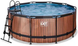 Medence vízforgatóval Wood pool Exit Toys kerek acél medencekeret 360*122 cm barna 6 évtől
