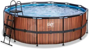 Medence vízforgatóval Wood pool Exit Toys kerek acél medencekeret 427*122 cm barna 6 évtől