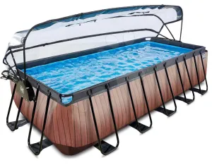 Medence búrával és homokszűrős vízforgatóval és hőszivattyúval Wood pool Exit Toys acél medencekeret 540*250*122 cm barna 6 évtől