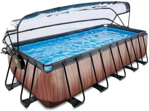 Medence búrával és homokszűrős vízforgatóval Wood pool Exit Toys acél medencekeret 540*250*122 cm barna 6 évtől