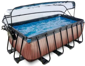 Medence búrával homokszűrős vízforgatóval és hőszivattyúval Wood pool Exit Toys acél medencekeret 400*200*122 cm barna 6 évtől