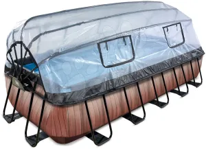 Medence búrával homokszűrős vízforgatóval és hőszivattyúval Wood pool Exit Toys acél medencekeret 540*250*100 cm barna 6 évtől