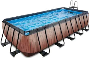 Medence homokszűrős vízforgatóval Wood pool Exit Toys acél edencekeret 540*250*122 cm barna 6 évtől