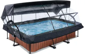 Medence napellenzővel búrával és szűrővel Wood pool Exit Toys acél medencekeret 220*150*65 cm barna 6 évtől