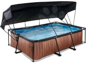 Medence napellenzővel és szivattyúval Wood pool Exit Toys acél medencekeret 220*150 cm barna 6 évtől