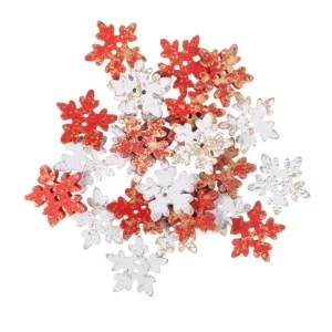 Fa gombok 2.5 cm Hópelyhek 24 db | piros és fehér (karácsonyi fa)