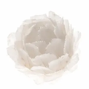 Virág karácsonyi tolldísz, átmérő 8 cm, fehér
