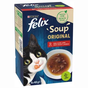 30x48g Felix Soup házi válogatás táplálékkiegészítő eledel macskáknak 24+6 ingyen