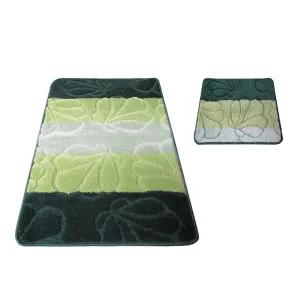 Kétrészes fürdőszobai szőnyegkészlet zöld színben 50 cm x 80 cm + 40 cm x 50 cm #680035