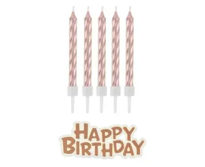 Happy Birthday feliratú tortagyertyák, rózsaarany 16 db - GoDan