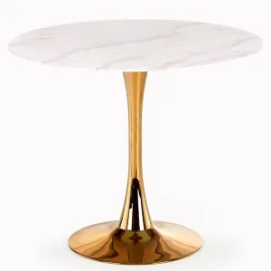 Asztal Casemiro 90 Üveg/Acél – Fehér Marmur/Aranysárga