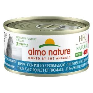 6x70g Almo Nature HFC Natural tonhal, csirke & sajt Made in Italy nedves macskatáp
