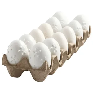 Fehér mintás műanyag tojások - 12 db / 6 cm (húsvéti dekorációk)
