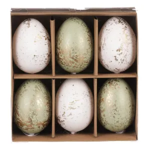 Mű húsvéti tojás szett arannyal díszített, zöld-fehér, 6 db