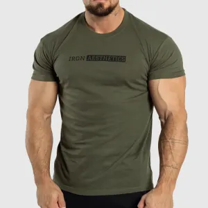 Férfi fitness póló Iron Aesthetics Gym, katonazöld