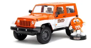 Kisautó Jeep Wrangler 2007 M&M Jada fém nyitható ajtókkal és Orange figura hossza 18 cm 1:24