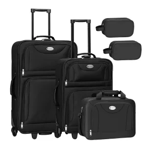 5 darabos textilbőrönd készlet 2 bőrönddel, válltáskával és 2 kozmetikai táskával - fekete