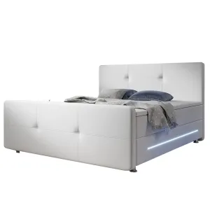 Oakland ágy 180 x 200 műbőrrel és rugós matraccal fehér színben