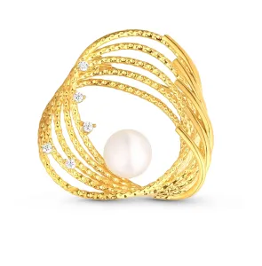 JwL Luxury Pearls Aranyozott gyöngy bross igazgyönggyel és cirkónium kövekkel JL0846