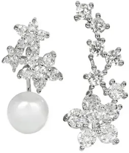 JwL Luxury Pearls Aszimmetrikus fülbevaló - dupla fülbevaló fehér igazgyönggyel és egy hosszúkás fülbevaló cirkónium kővel JL0260