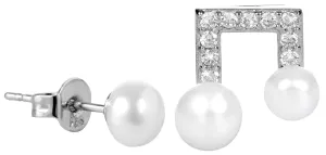 JwL Luxury Pearls Aszimmetrikus gyöngy fülbevaló cirkónium kövekkel JL0415