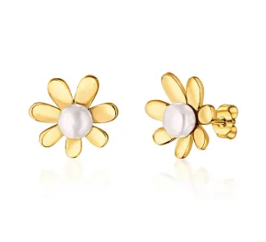 JwL Luxury Pearls Bájos aranyozott fülbevaló valódi folyami gyöngyökkel Virágok JL0775