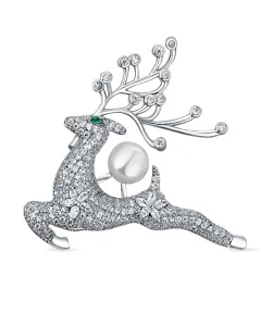 JwL Luxury Pearls Bájos gyöngy bross kristályokkal Szarvas JL0792