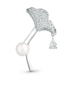 JwL Luxury Pearls Csillogó 2 az 1-ben bross kristályokkal és valódi gyönggyel Ginkgo JL0838