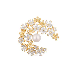 JwL Luxury Pearls Csillogó aranyozott bross 2 az 1-ben igazi gyöngyökkel és kristályokkal JL0730