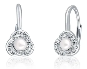 JwL Luxury Pearls Csillogó ezüst fülbevaló gyönggyel és cirkónium kővel JL0642